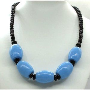 925 STERLING clasp blue barrel beads handmade necklace 21"